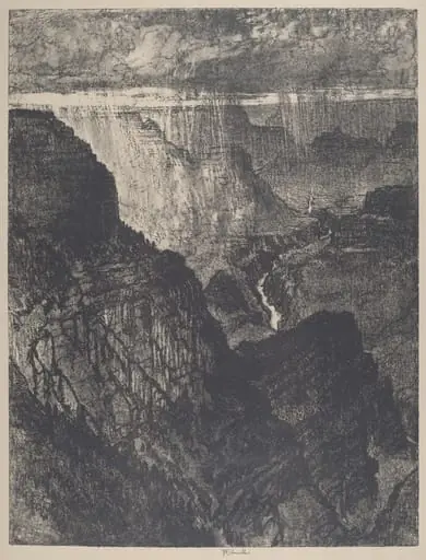 Storm in the Grand Canyon, by Joseph Pennell, ink, 1912