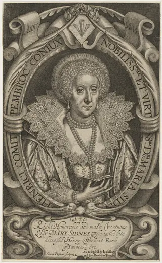 Mary Sidney, Countess of Pembroke, by Simon van de Passe, ink, 1618