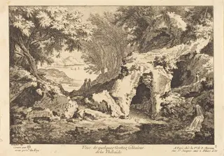 Veue de quelques Grottes solitaires de la Thebaide, by Quentin-Pierre Chedel, ink, 1734