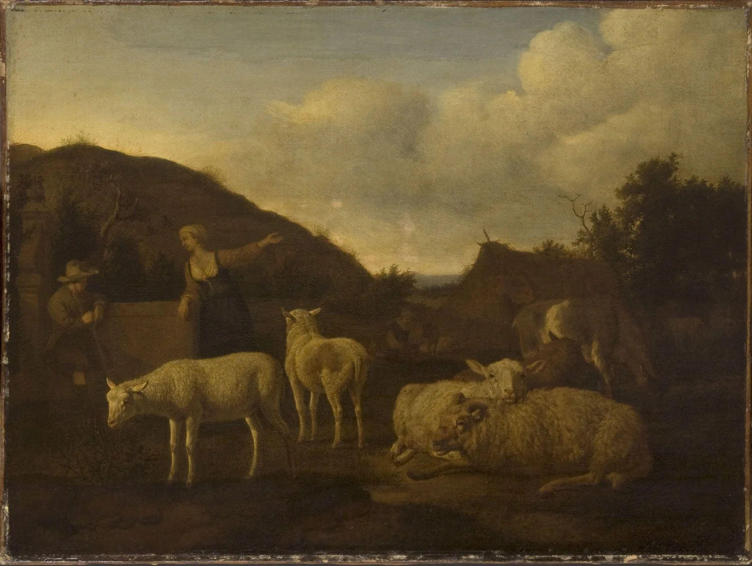 A Shepherd and a Shepherdess with a Flock of Sheep, detail