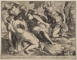 Mercury and the Three Graces, by Agostino Carracci, ink, 1589