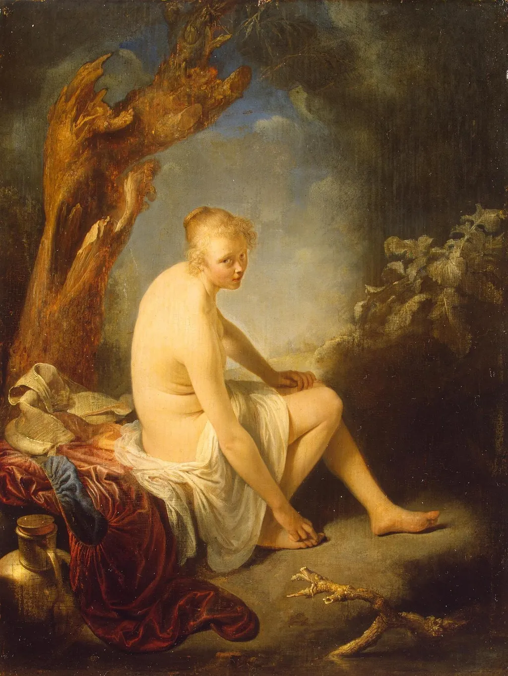 Woman Bather, by Gerrit Dou, oil, 1665