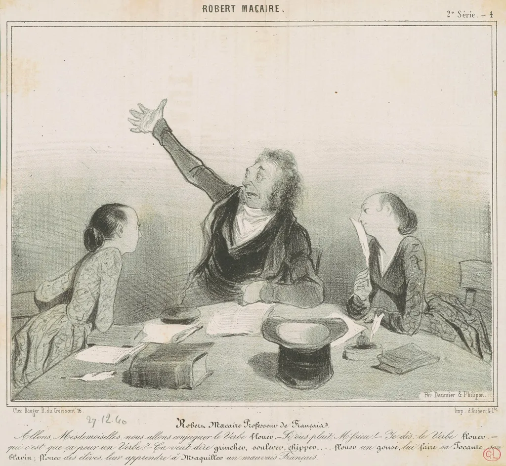 Robert Macaire professeur de français, by Honoré Daumier, ink, 1840