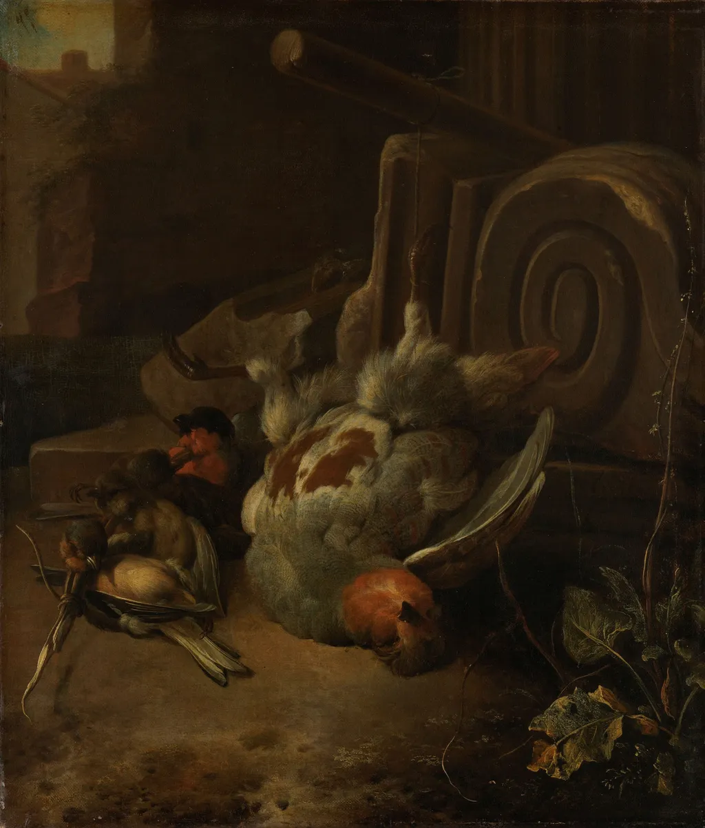 Dead birds, by Melchior d' Hondecoeter, oil, 1660
