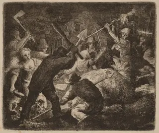 The Bear Assaulted by the Peasants, by Allart van Everdingen, ink, 1650