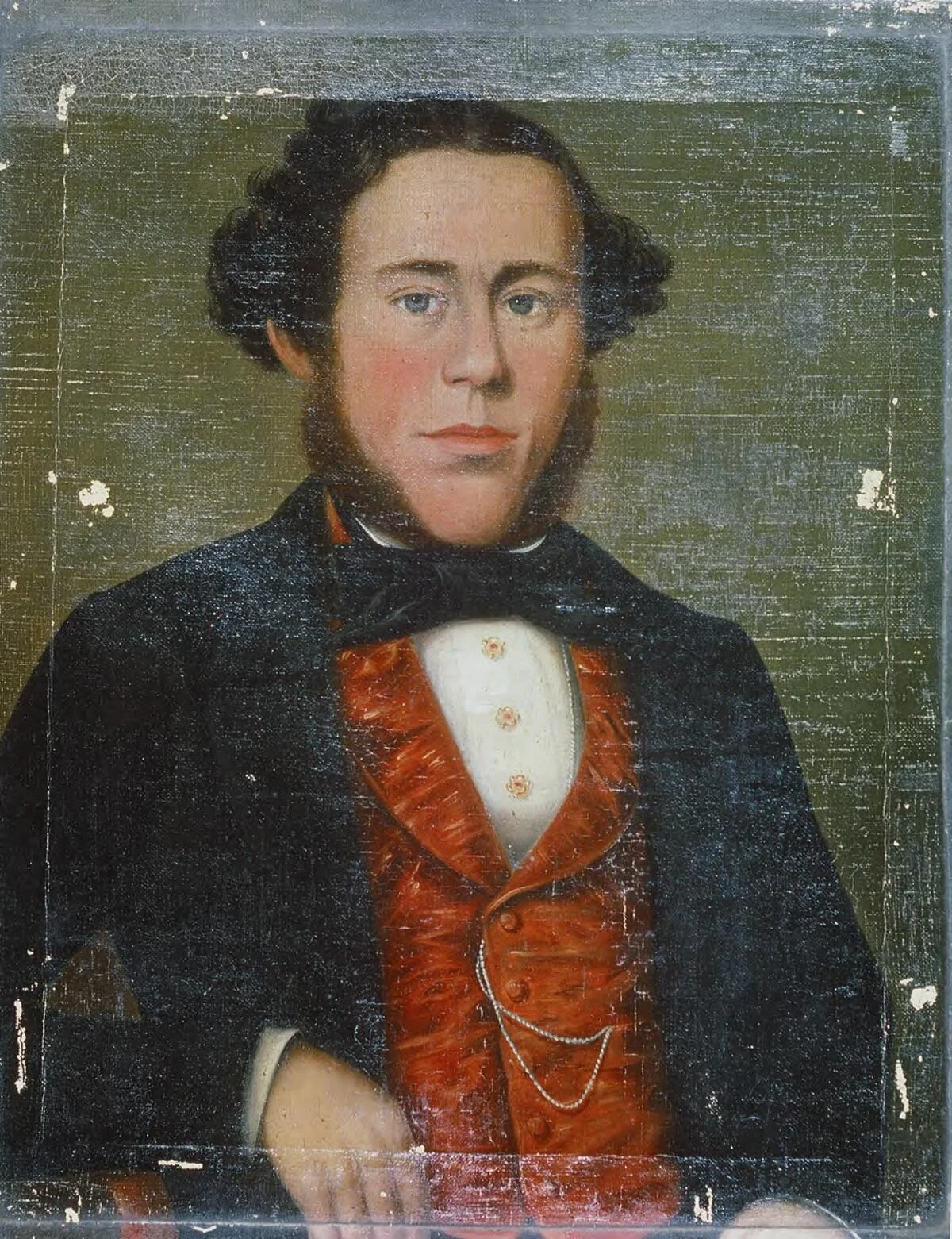 Portrait of man with red waistcoat, detail