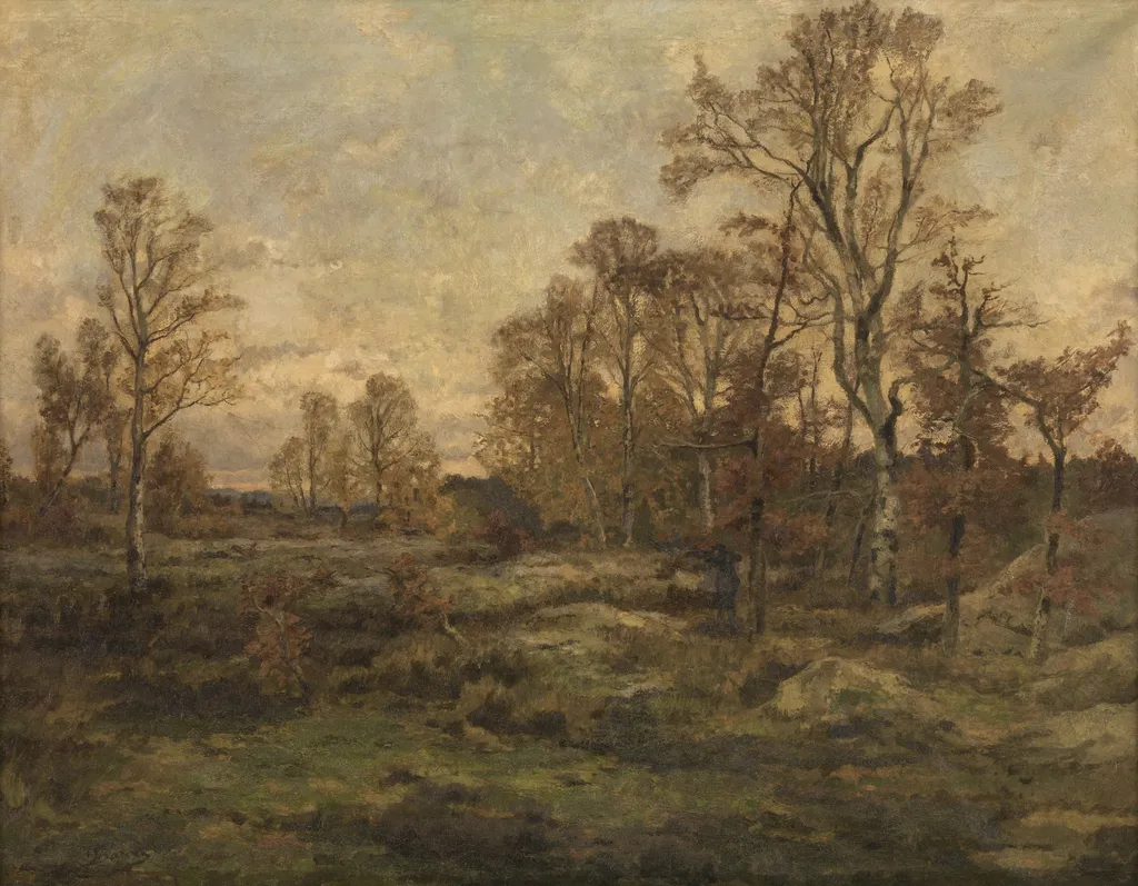 The Forest of Fontainebleau - Autumn Evening, by Théodore Baron, oil, 1879