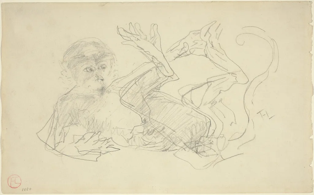 A Monkey Playing on His Back, by Henri de Toulouse-Lautrec, graphite, 1880