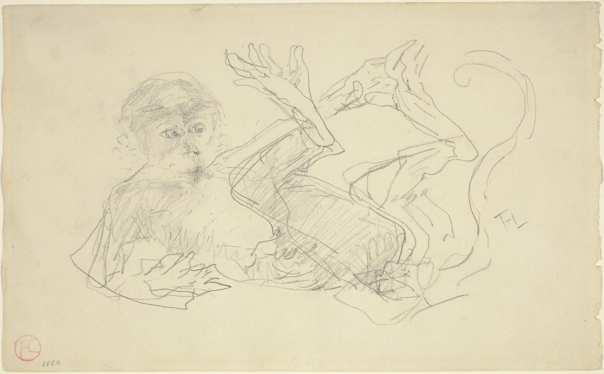A Monkey Playing on His Back, detail
