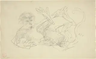 A Monkey Playing on His Back, by Henri de Toulouse-Lautrec, graphite, 1880