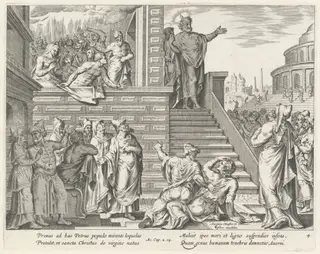 Saint Peter Speaks to the People about Christ, by Philip Galle, ink, 1574