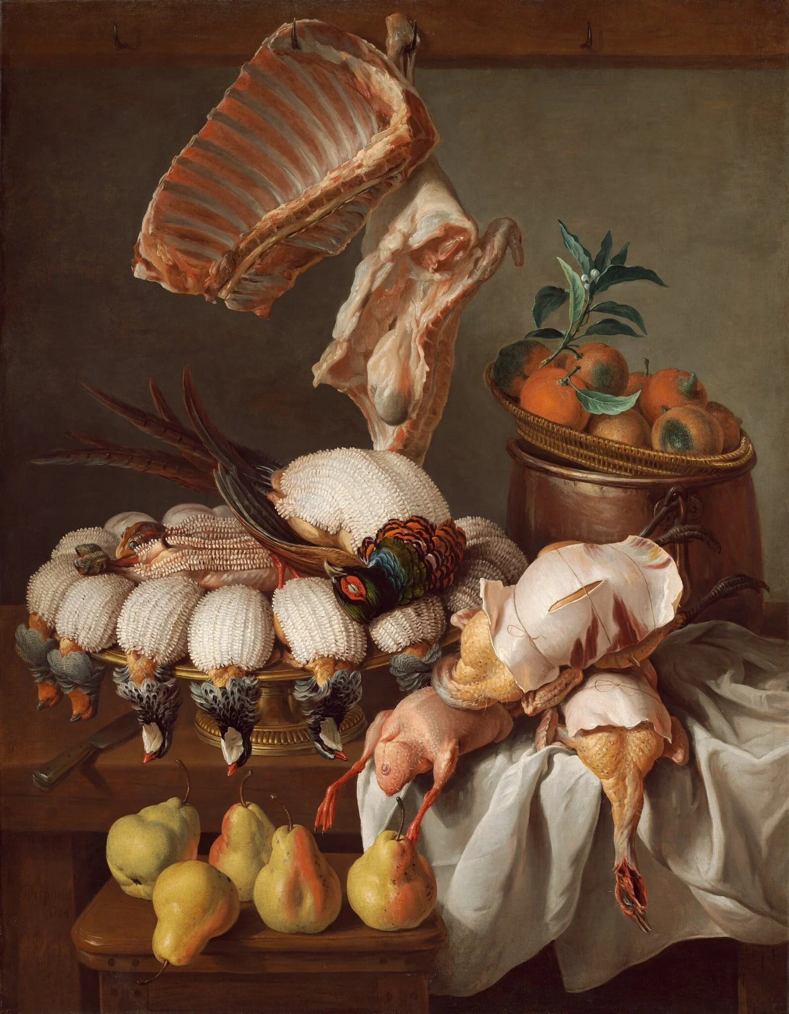 Still Life with Dressed Game, Meat, and Fruit, detail
