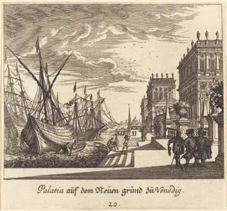 Palaces, Venice, by Melchior Küsel, ink, 1681
