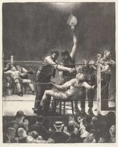 Between Rounds, small, second stone, by George Bellows, ink, 1923