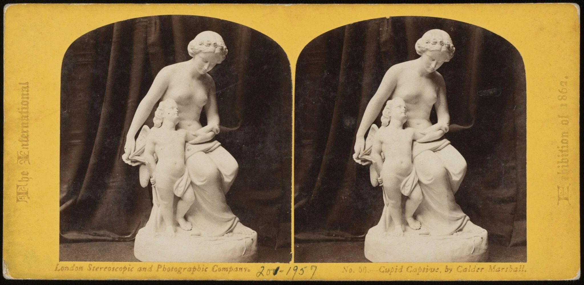 Stereograph of 'Cupid Captive', a sculpture by Calder Marshall, detail