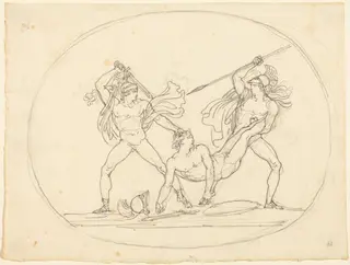 Two Ancient Warriors Fighting over a Dead Comrade, by Bartolomeo Pinelli, graphite, 1808