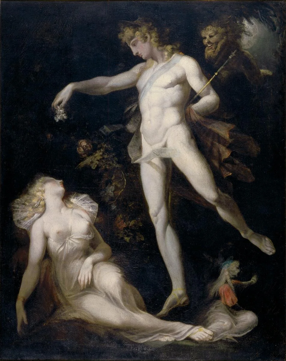 Oberon träufelt Blumensaft auf die Augen der schlafenden Titania, detail