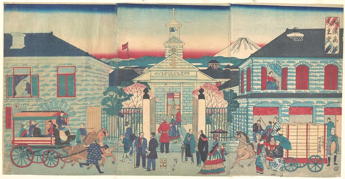 横浜商館天主堂ノ図|Illustration of Foreign Residences and the Catholic Church in Yokohama (Yokohama shōkan tenshudō no zu), detail