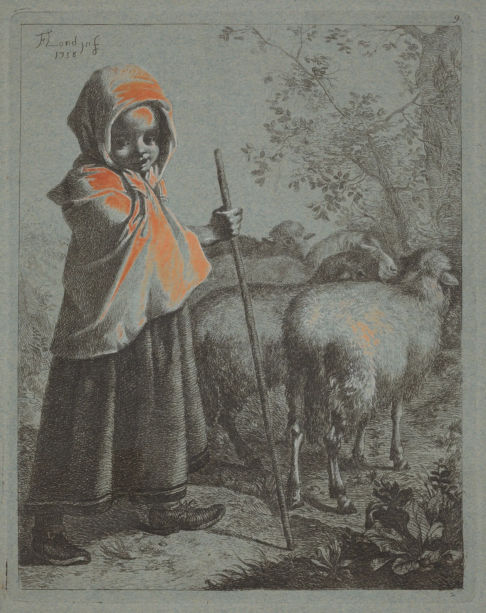 Child Shepherdess with Flock, detail