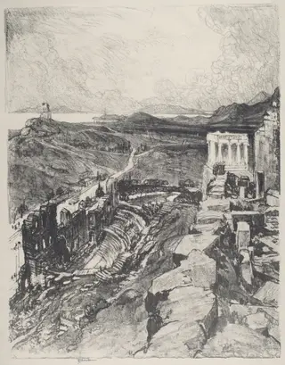 The Odeon, Athens, by Joseph Pennell, ink, 1913