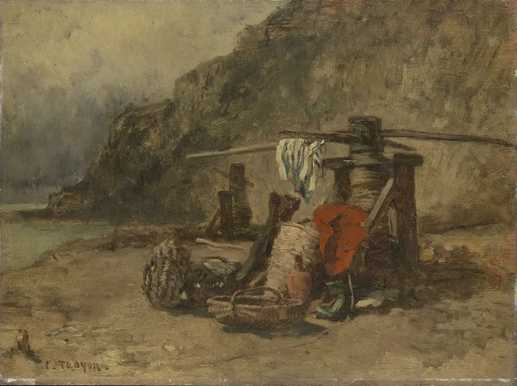 Strandgezicht met kaapstanders, by Constant Troyon, oil, 1852