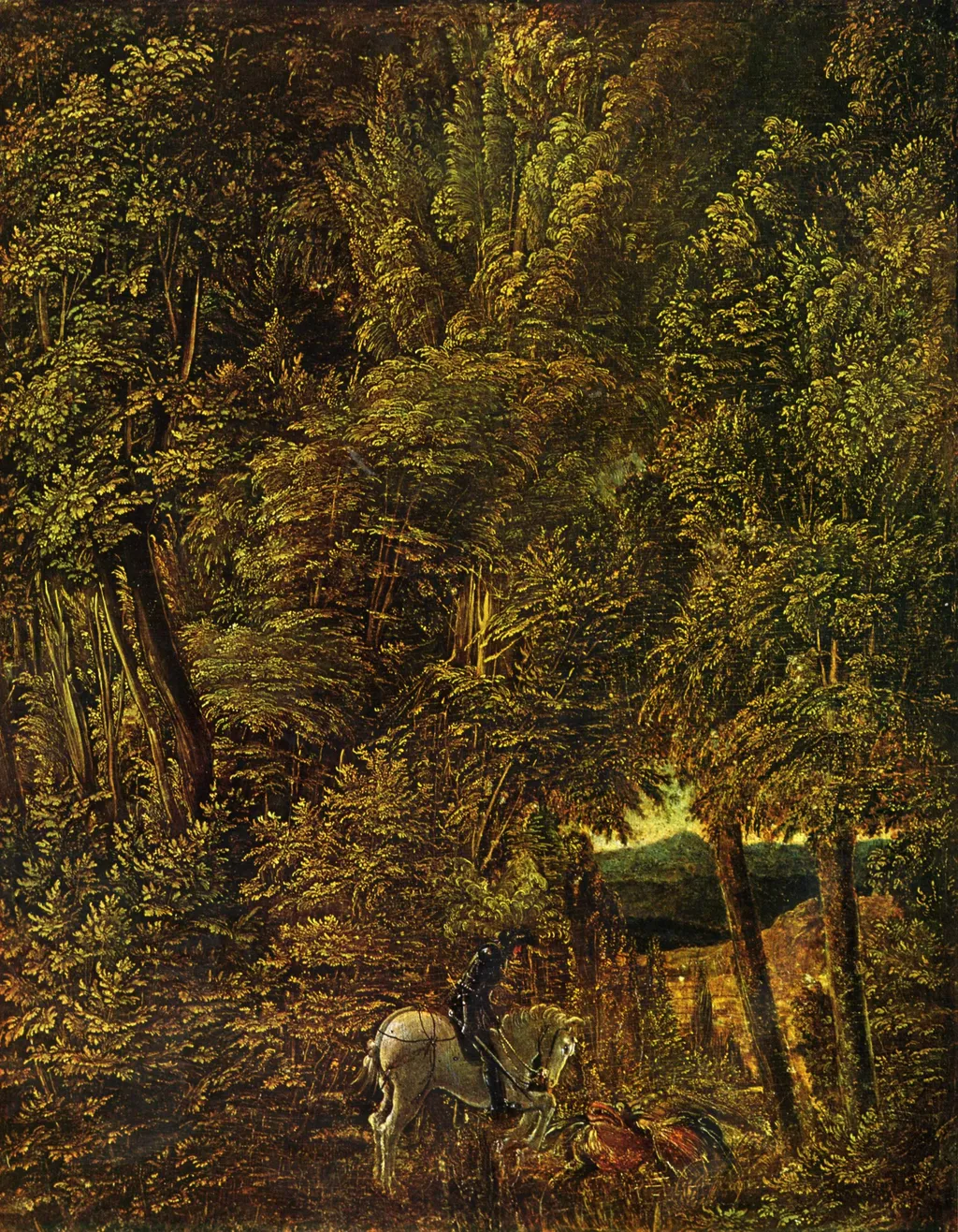 Countryside of Wood With Saint George Fighting the Dragon, by Albrecht Altdorfer, oil, 1510