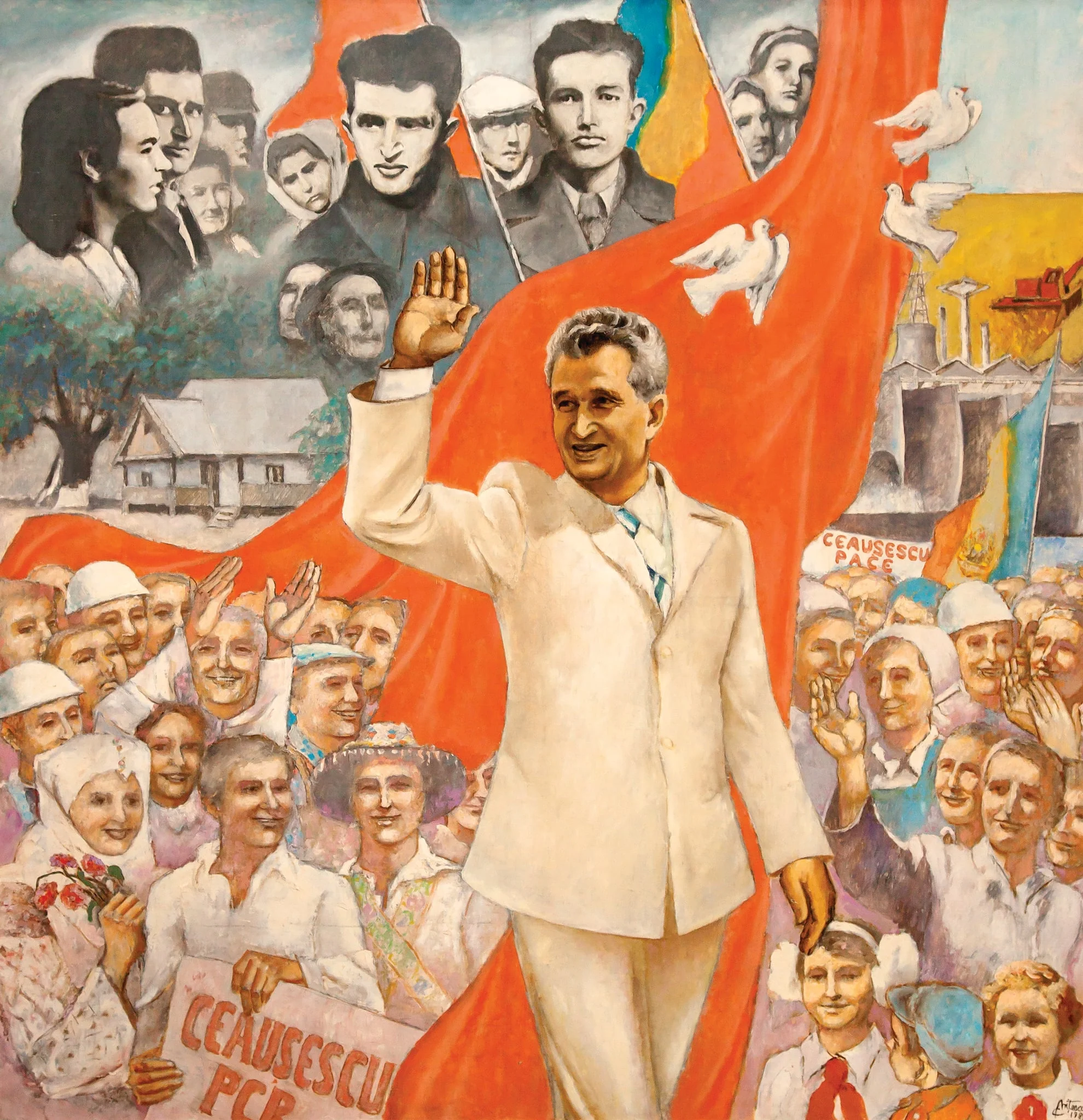 Tablou „Eroul României Socialiste” , semnat și datat în dreapta jos ”Constantin Nițescu 1988”. Comandat de Comitetul Județean de Partid Olt și oferit cadou lui Nicolae Ceaușescu la împlinirea vârstei de 70 de ani (ianuarie 1988)., detail