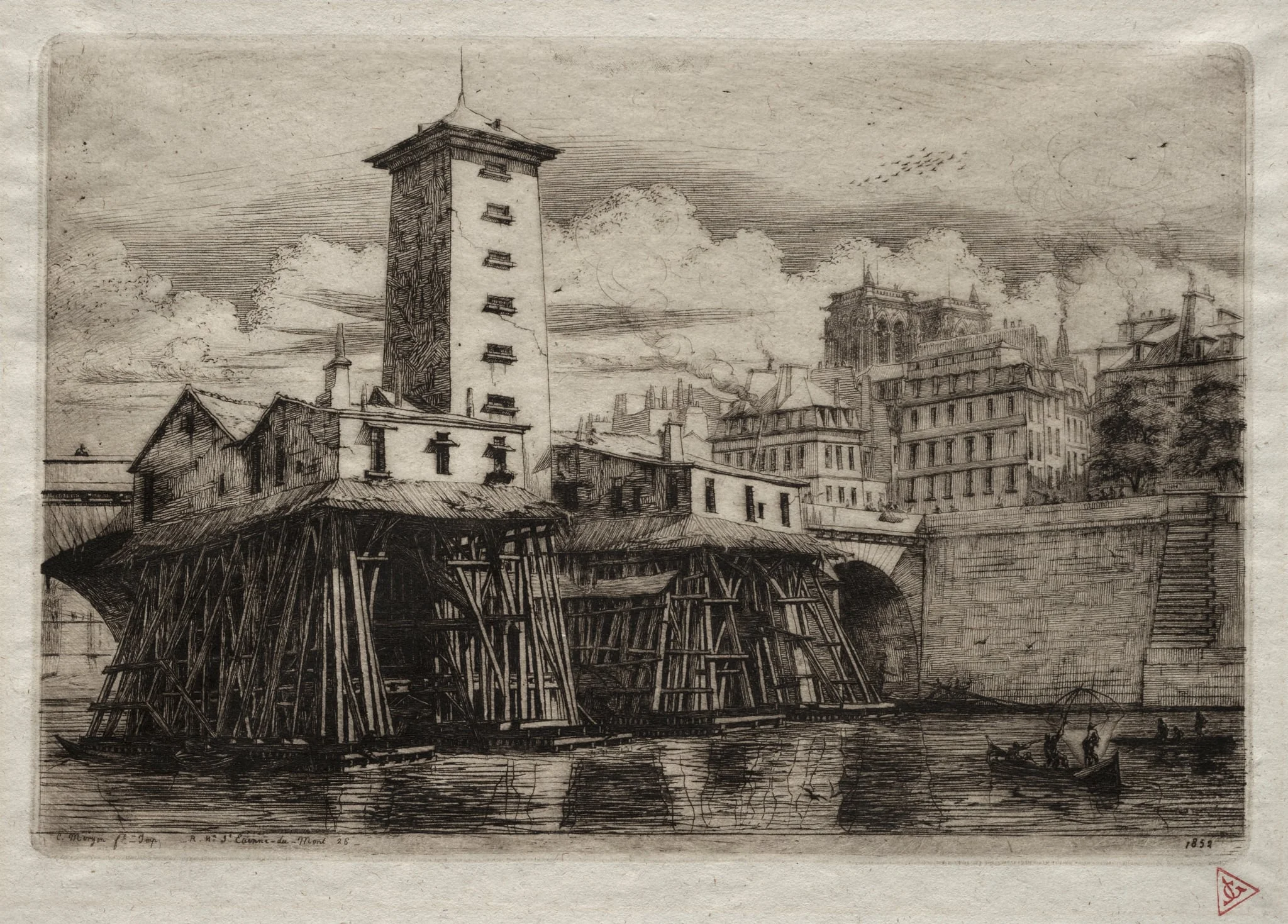 Etchings of Paris: The Notre Dame Pump, detail