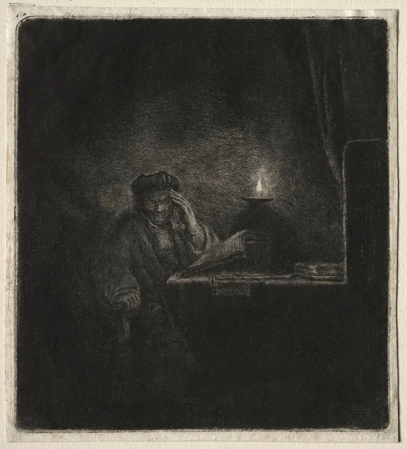 Copy of Student at a Table by Candelight, detail