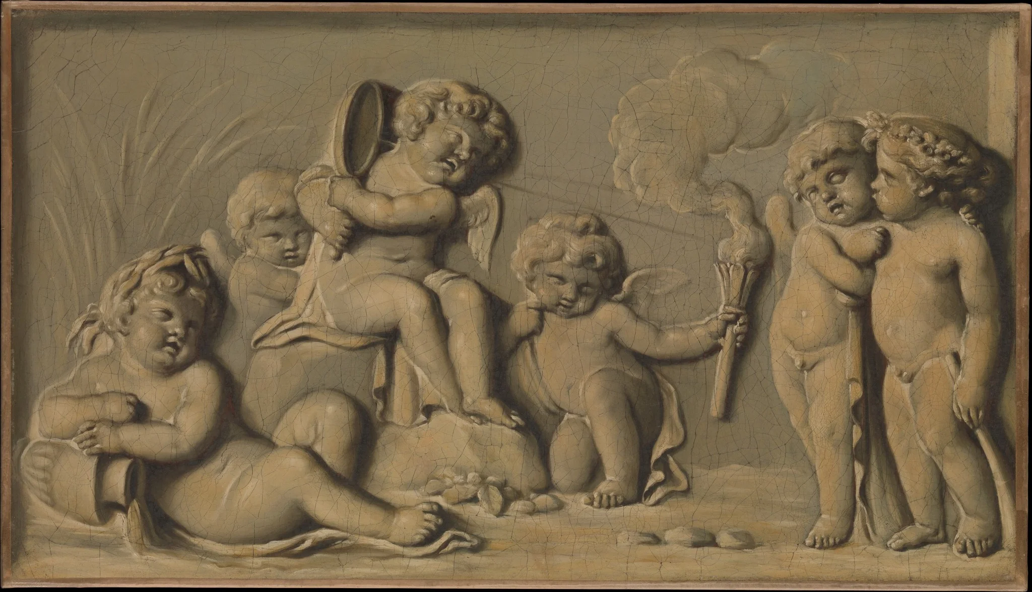 Amorini at play (one of a pair), detail
