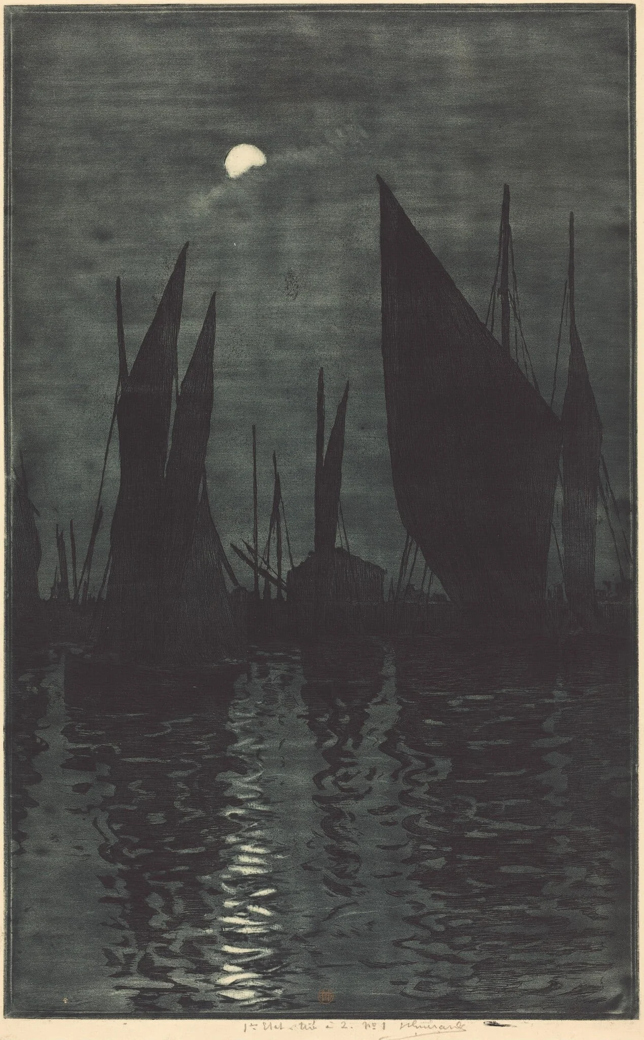 Moonlight in the Harbor at Dieppe, detail