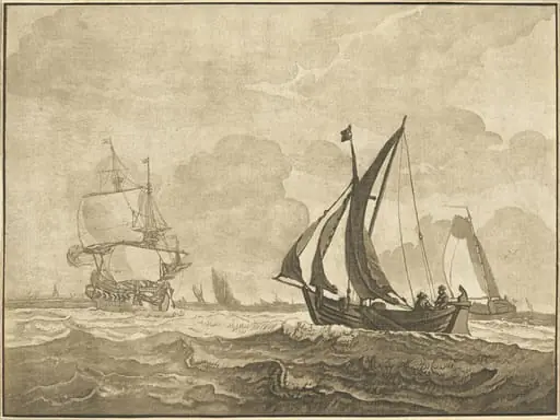 Seascape, by Schönecker, ink, 1784
