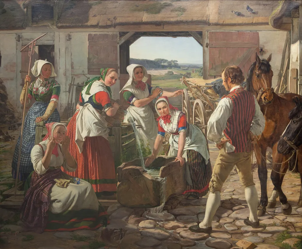 Sjællandske høstpiger ved en brønd, by Jørgen Roed, oil, 1850