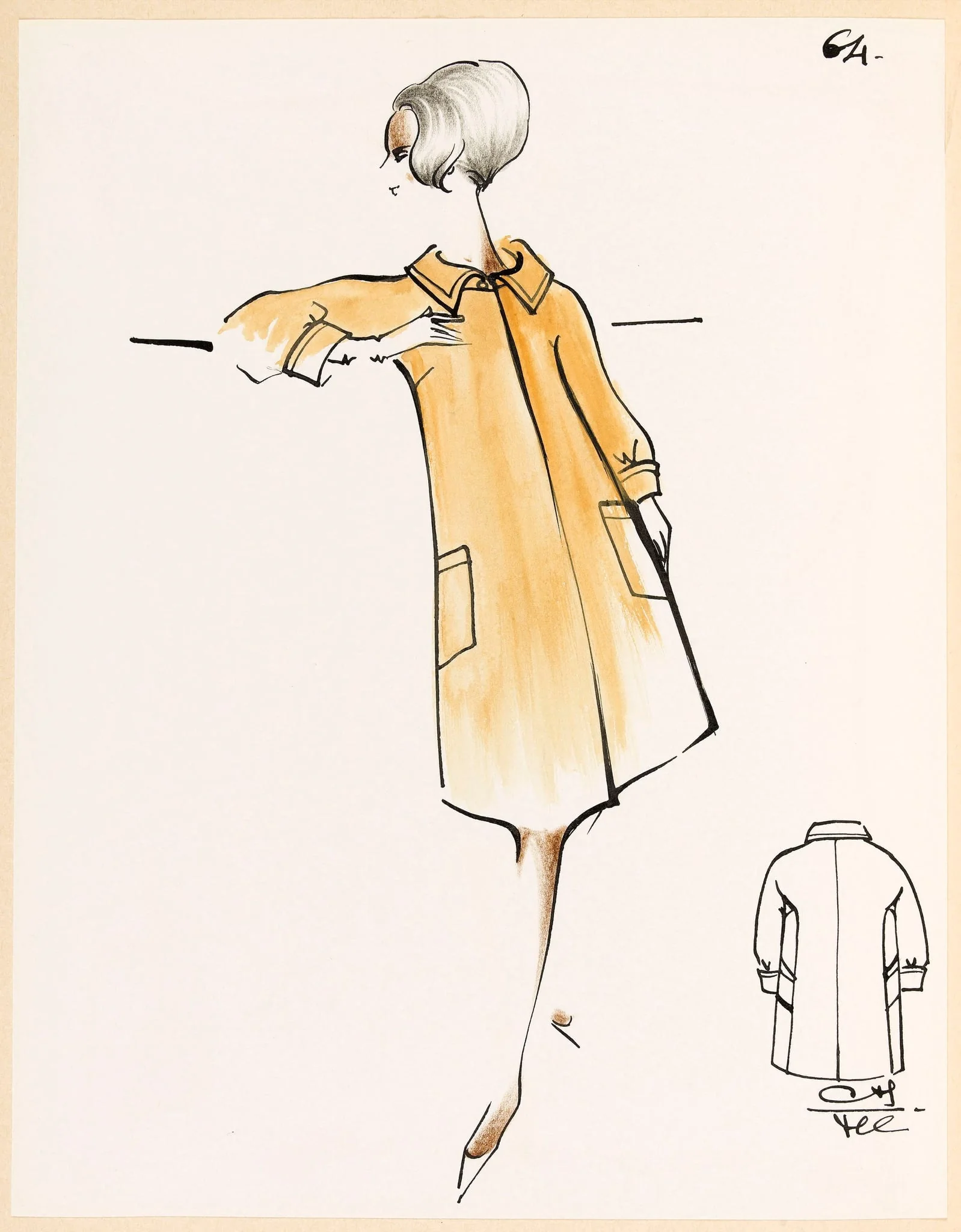 Manteau évasé sable à deux grandes poches et resserré aux poignets, detail