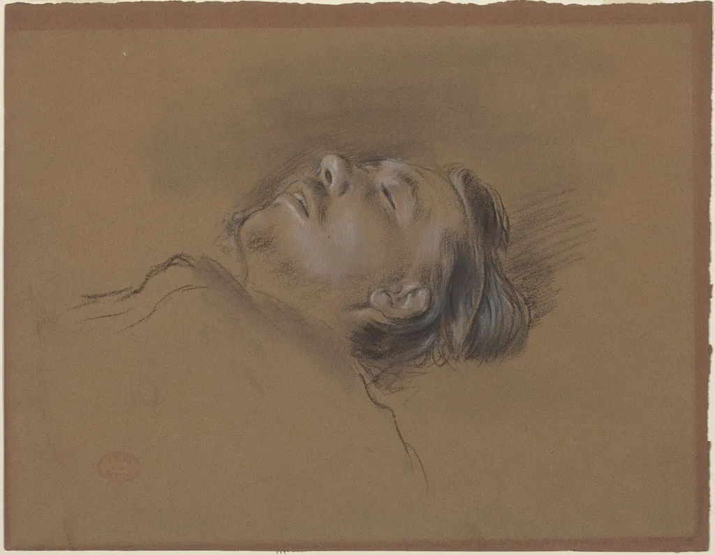 Head of the Fallen Jockey (study for "Scene from the Steeplechase: The Fallen Jockey"), by Edgar Degas, chalk, 1866