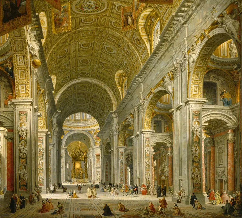 Interior of St. Peter's, Rome, by Giovanni Paolo Panini, oil, 1750