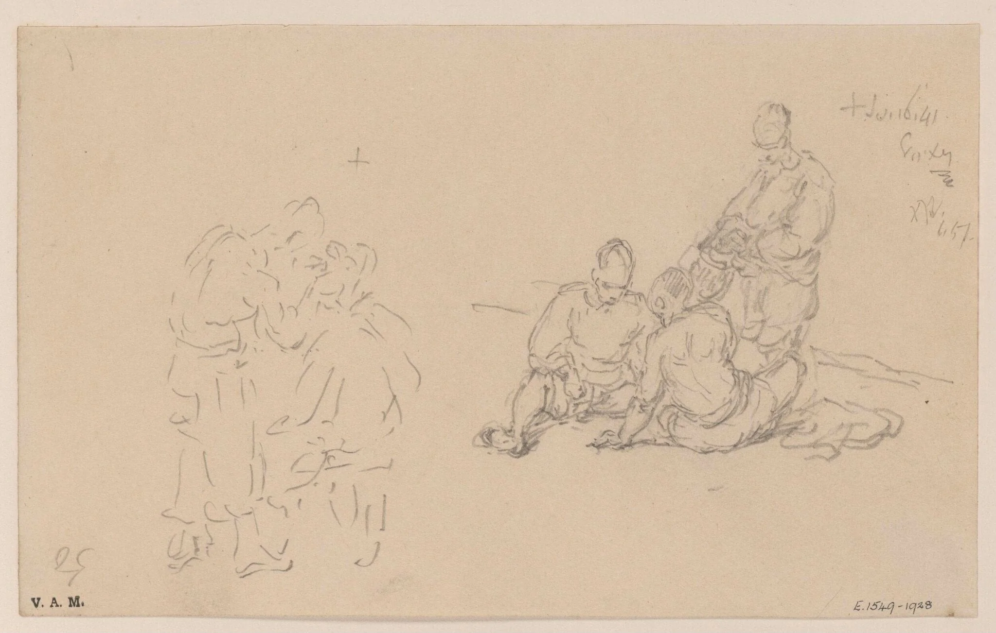Two sketches of groups of Chinese figures, detail