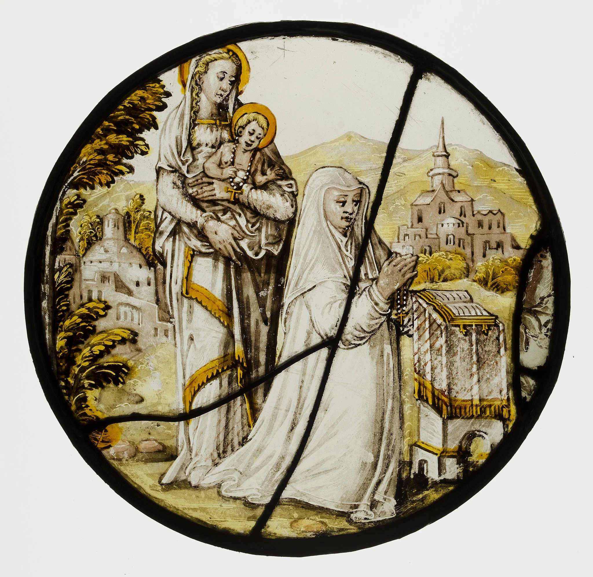 Roundel with Virgin and Child and a Carmelite Donatrix, detail