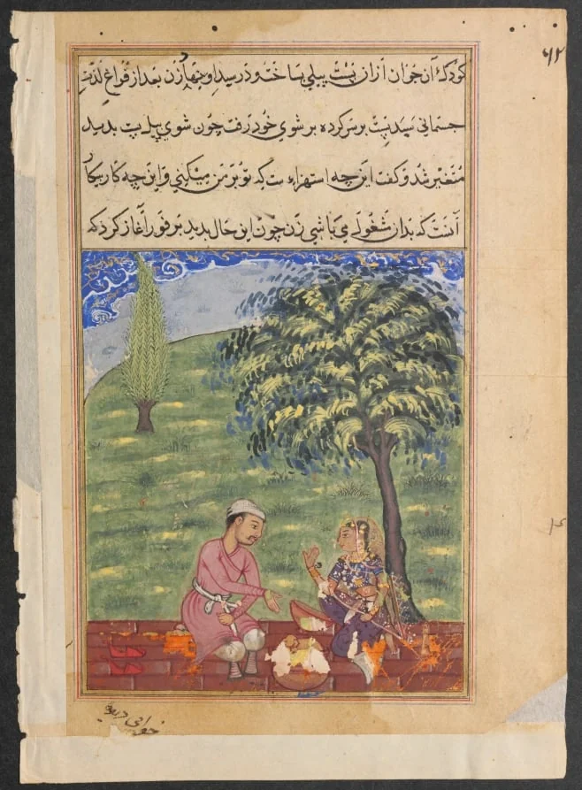 The unfaithful wife explaining away the presence of the dough elephant, from a Tuti-nama (Tales of a Parrot): Eighth Night, detail