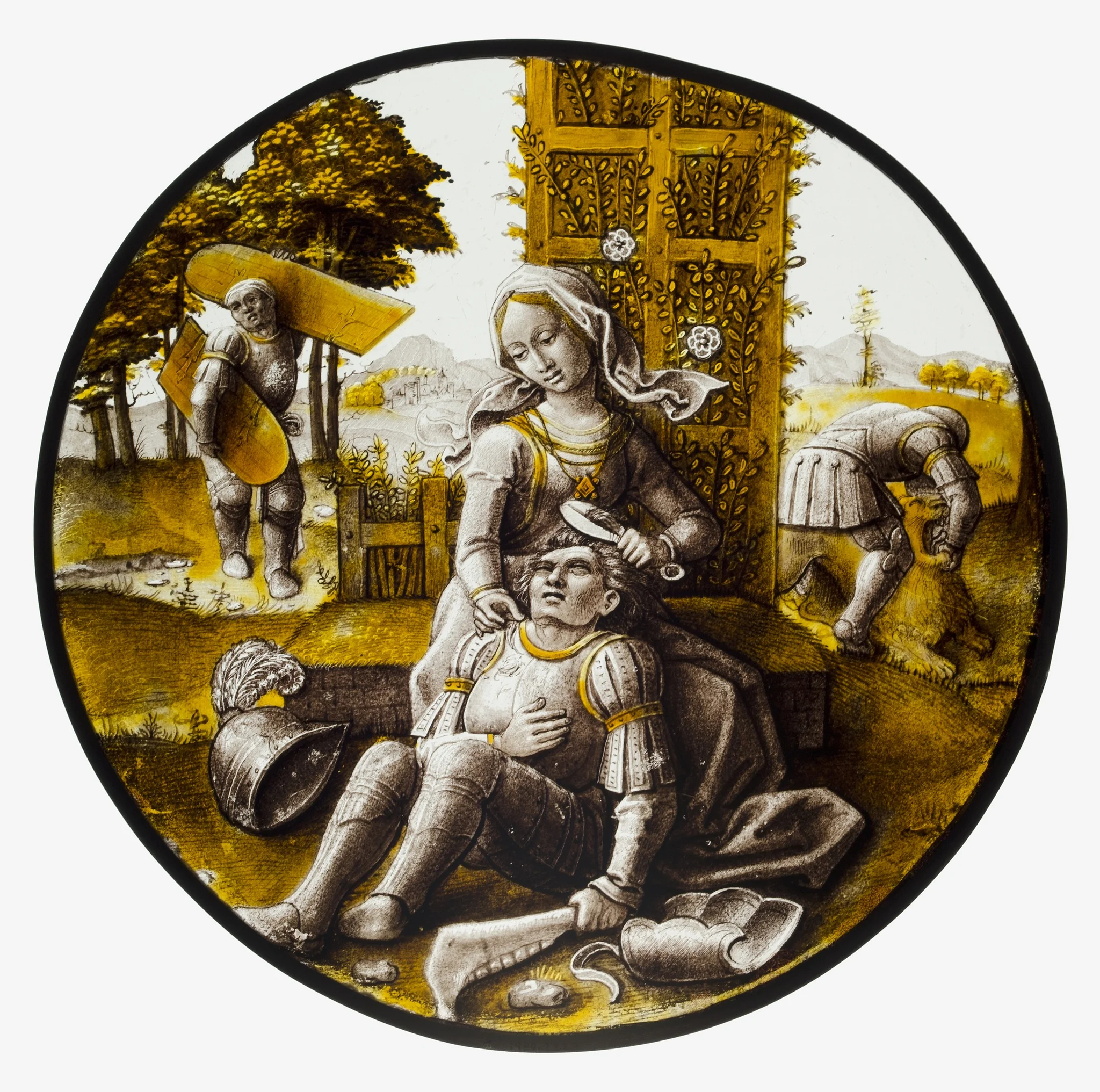 Roundel with Delilah Cutting the Hair of Samson, detail