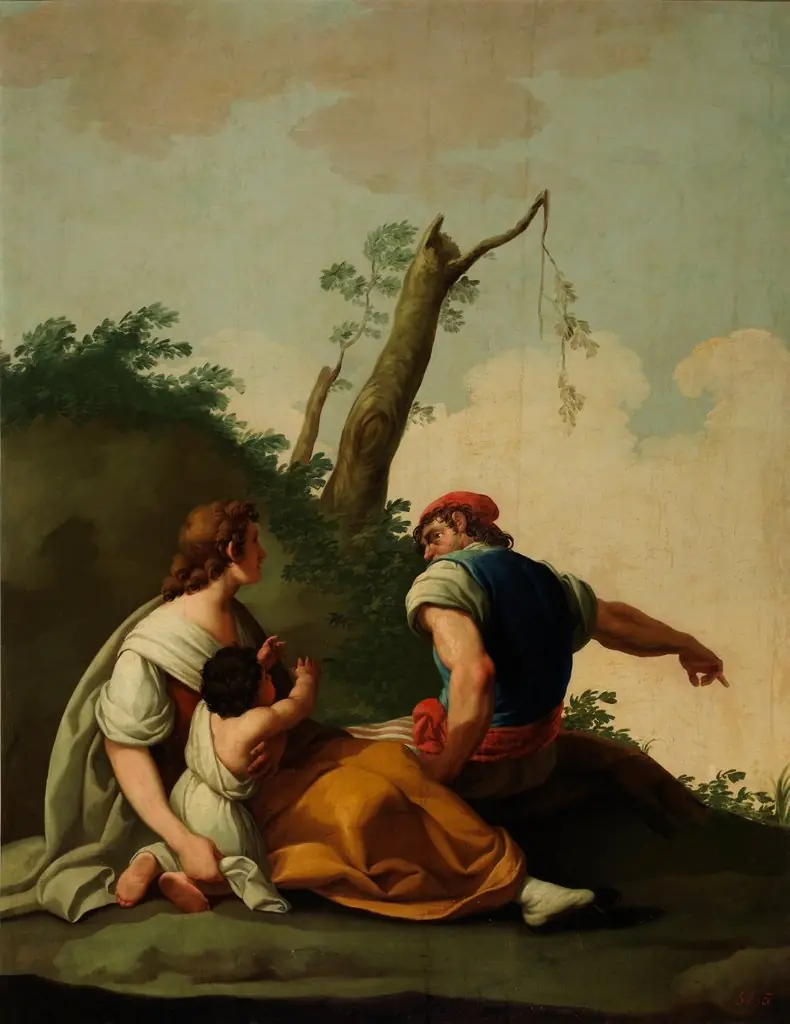 Hombre y mujer con un niño en brazos, by Zacarías González Velázquez, oil, 1793