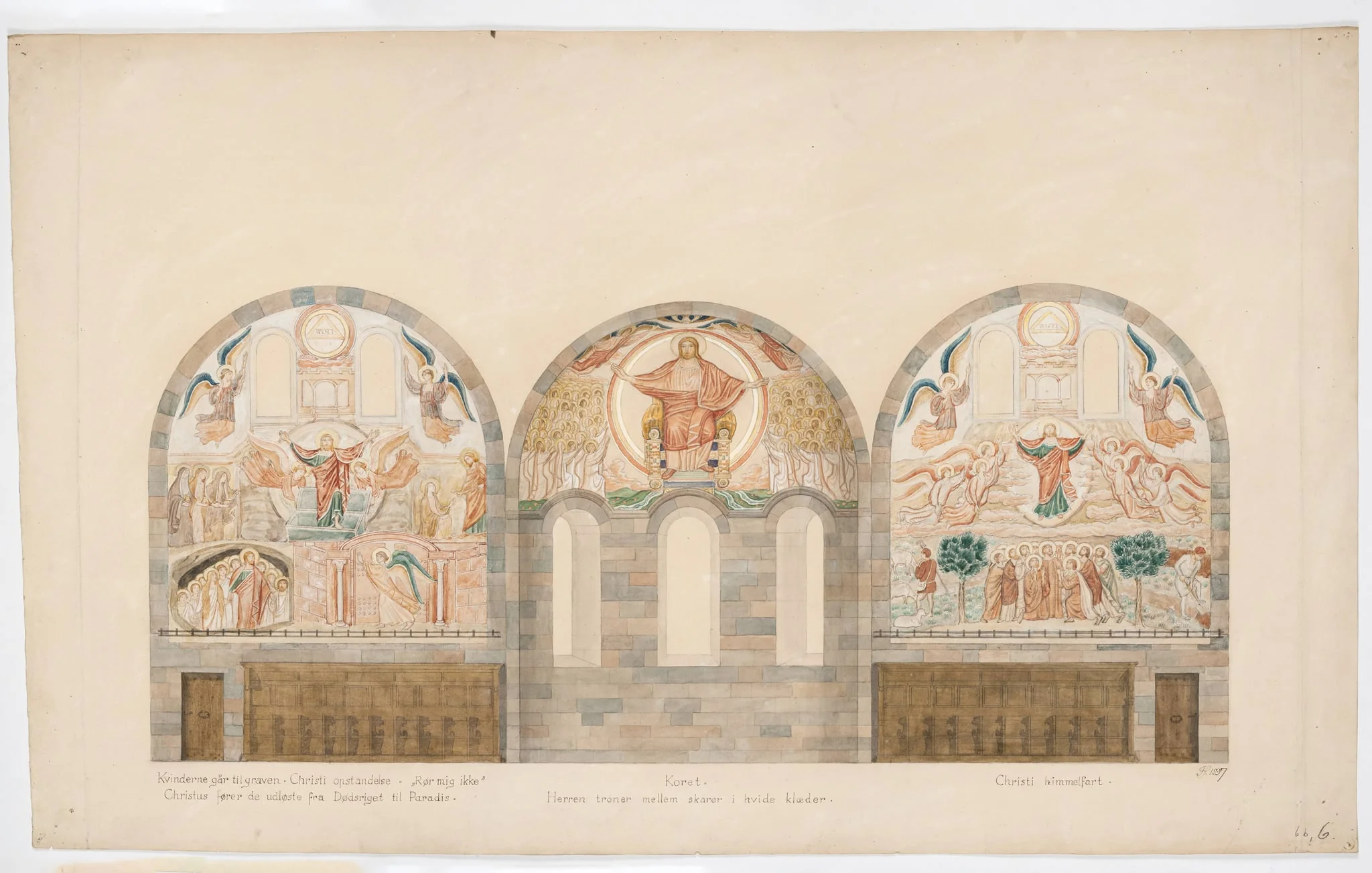 Udkast til freskerne i Viborg Domkirke. Koret, detail