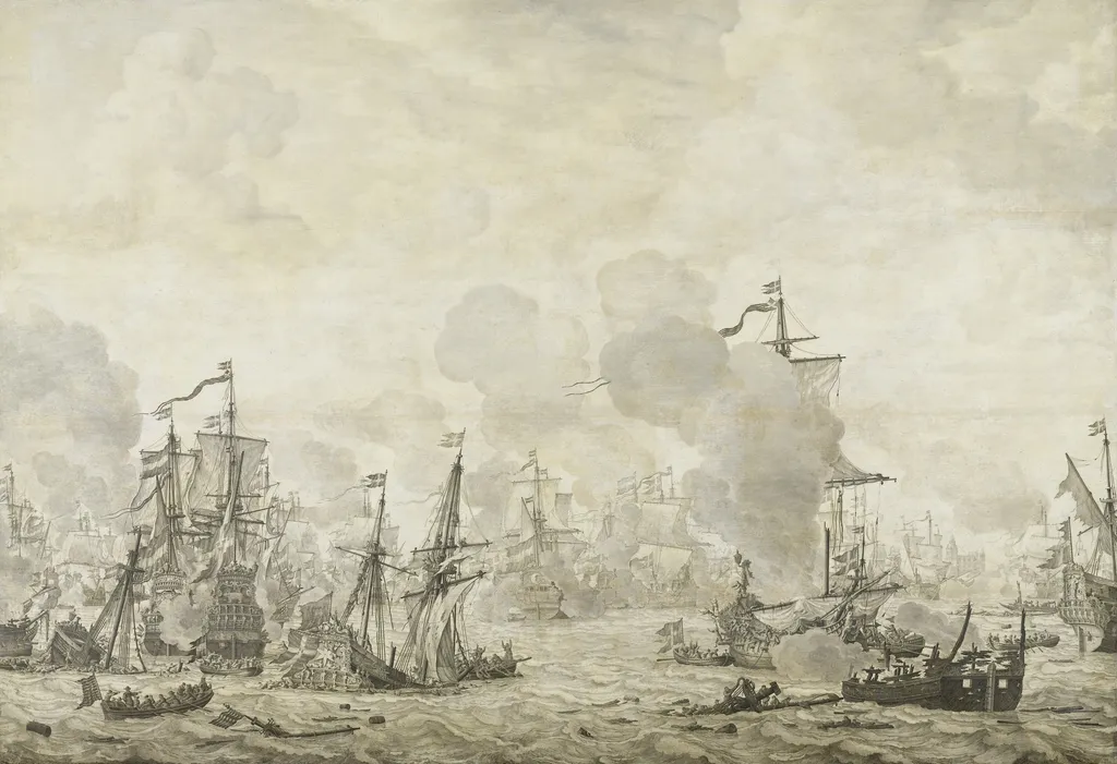 Episode from the Battle of the Sound between the Dutch and Swedish fleets, 8 November 1658, by Willem van de Velde the elder, ink, 1658