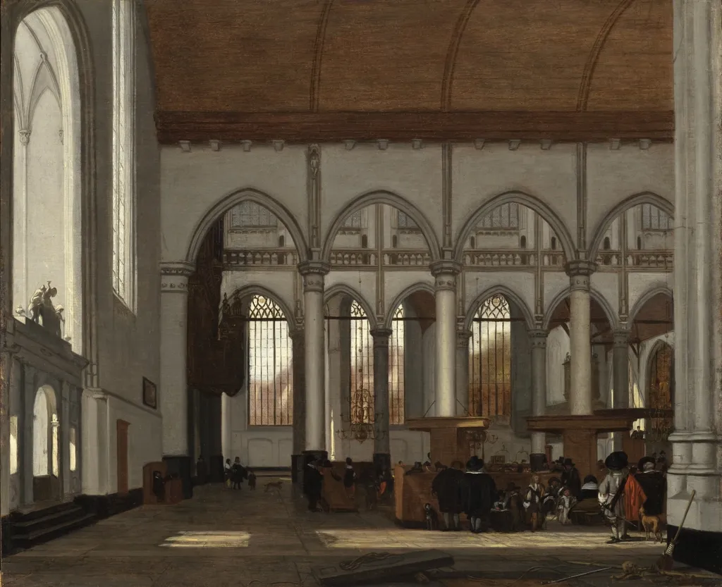 Interior of the Oude Kerk, Amsterdam, by Emanuel de Witte, oil, 1654