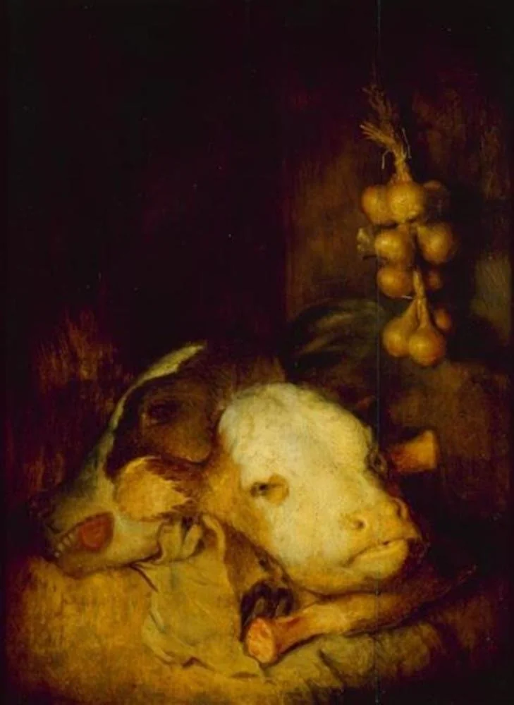 Still life with the heads of two calves, detail