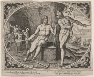 Phoebus Telling Vulcan of His Wife's Adultery, by Hans the Younger Collaert, ink, 1530
