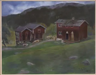 Farmyard at Åse in Telemarken, Norway, by Halfdan Egedius, oil, 1897