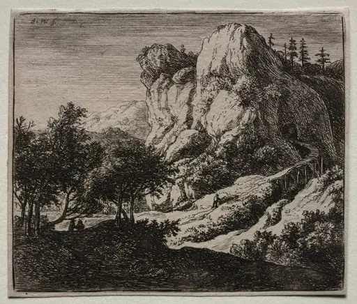 Four Landscapes: The Winding Wooden Bridge, by Antonie Waterloo, 1664