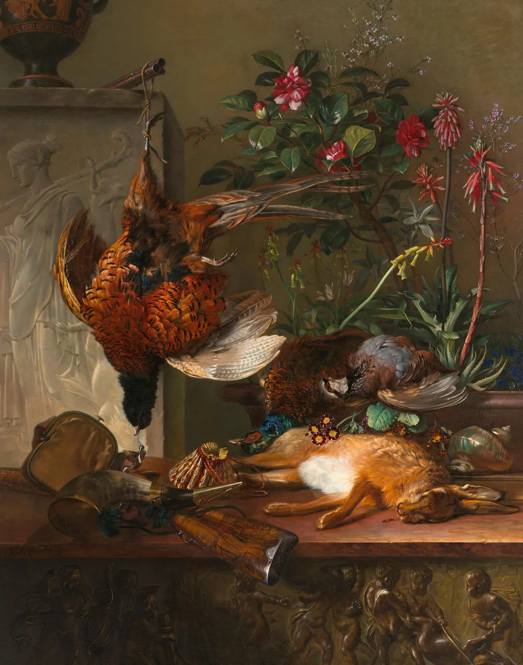 Still Life with Game and a Greek Stele: Allegory of Autumn, by Georgius Jacobus Johannes van Os, unspecified, 1818