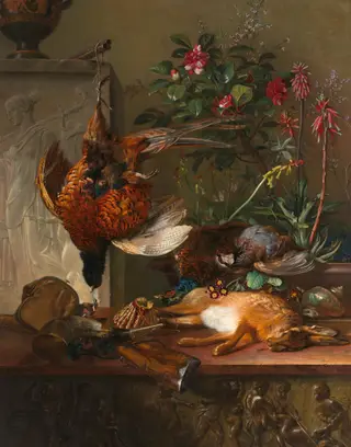 Still Life with Game and a Greek Stele: Allegory of Autumn, by Georgius Jacobus Johannes van Os, unspecified, 1818